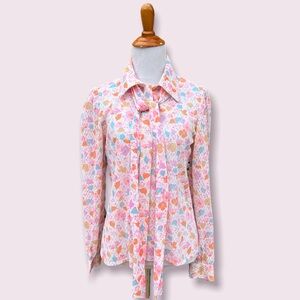 Vintage 60s retro floral print blouse with neck tie